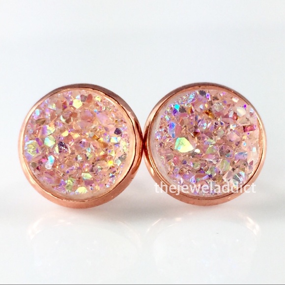 3 for 15🎀iridescent Crystal faux Druzy studs - Picture 3 of 7